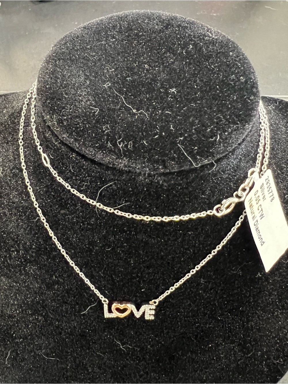 .925 Sterling Silver Natural Diamond Love “L❤️VE” Pendant Necklace 0.05ctw 17”